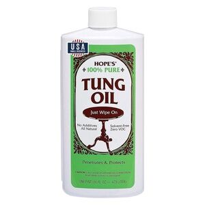 HOPE'S 100% Pure Tung Oil, Food Safe, Waterproof 16 Fl Oz